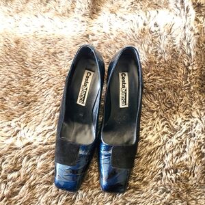Costa Blanca metallic blue and black suede shoes- size 6.5